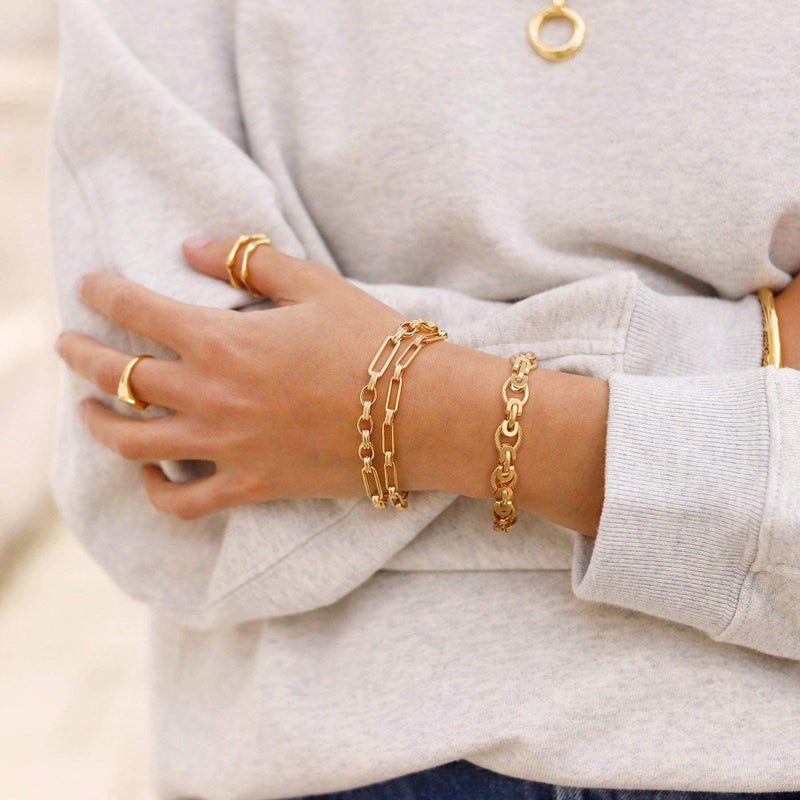 SOFYBJA 18k Gold Plated Personalized Chunky Cuban Oval Link Chain Bracelets for Women Rope Bracelet Handmade Jewelry for Women - Image 4